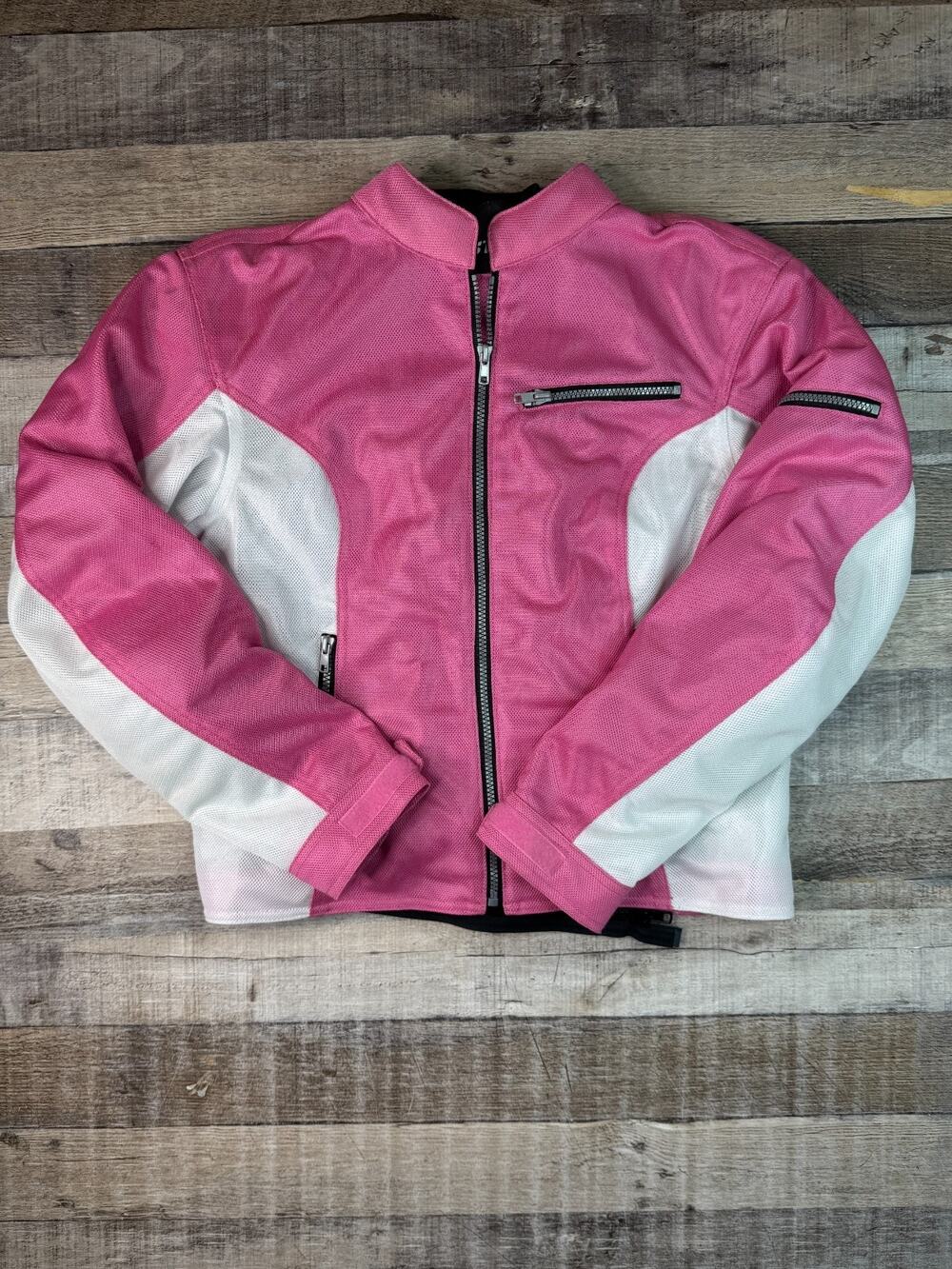 First Gear Motorcycle Jacket Women L Mesh Vented Mesh Pink Armor Pads Included